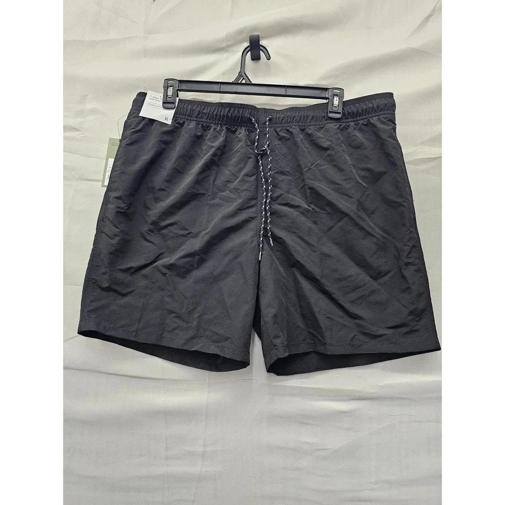Goodfellow & Co Mens 7 Inch Swim Shorts Black Nylon Blend Casual Size XL